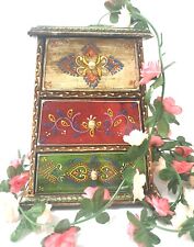 Indian Wooden Tower Box Jewellery 3 Chest Drawers Storage Hand Painted 25 cm UK