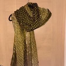 Dupatta Green & Gold Bandhani Gotta Patti Silk Lightweight Scarf/Shawl 