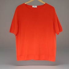 Peter Hahn New Wool Short Sleeve Jumper Womens UK 20 Orange Top Round Neck