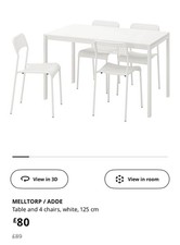 IKEA MELLTORP White Dining Table Steel Legs 125x75cm with 4 Chairs