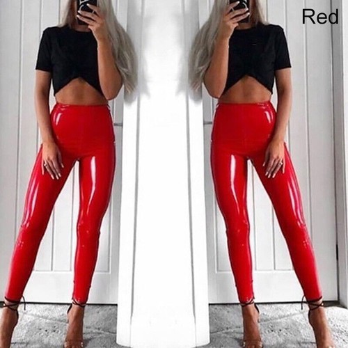 Women wet look leather pant - wet,