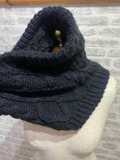 Primark black snood infinity scarf neck warmer plush lined one size cosy S2166