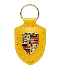 1x porsch 911 Boxster Cayenne Leather Key Ring Key Chain Crested Yellow