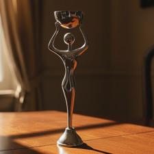 Art Deco Modernist Silver & Pewter Candlestick – 34cm  – Raffles Hotel Exclusive