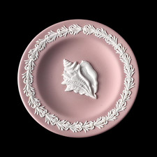 Rare Wedgwood Jasperware Hand Crafted Pink Pin Dish Plate Featuring Conch Shell