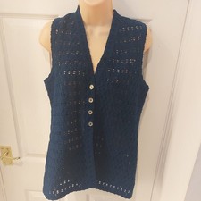 St Michael wool courtelle Cardigan Womens Uk 14 navy Sleevless Vest 