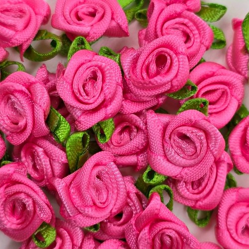 Satin ribbon roses rose - 30,