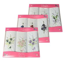 100% Cotton Ladies Handkerchiefs Embroidered Floral Designs Randomly Assorted