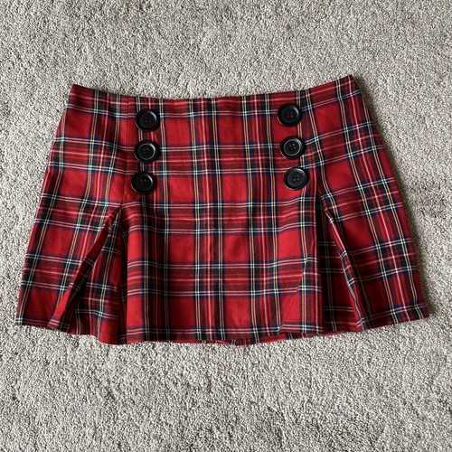 Red tartan pleated - pleated, mini
