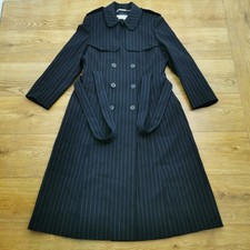 Hobbs Pinstriped Trench Coat Womens 14 UK Navy Blue Wool Long Formal Smart