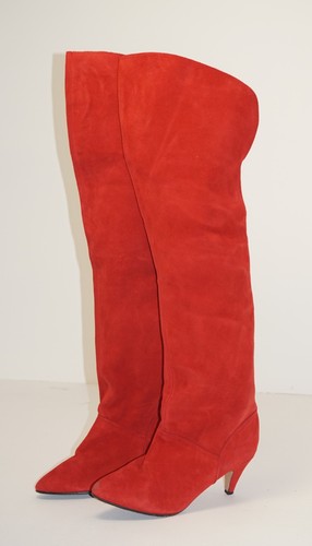 Thigh high red suede slouchy - thigh,