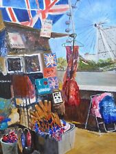 Embankment, London Eye. River Thames Oil Painting. Signed Carol Crouch.