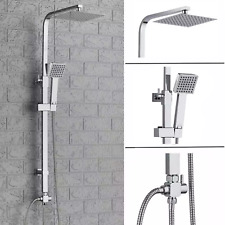 Large Waterfall Chrome Square Dual Shower Head Riser Rail Luxury Bathroom Set