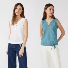 Ex Mantaray Sleeveless Embroidered Bubble Hem Top 100% Cotton Size 8 - 22