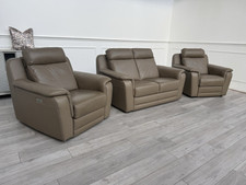 Nicoletti Lucano Dark Taupe 2 Seater Leather Sofa Set 2x Power Recliner Armchair