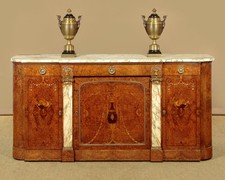 Antique Marquetry Inlaid Marble Top Sideboard c.1920