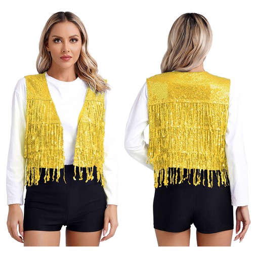 Women sequin fringe vest - sequin,