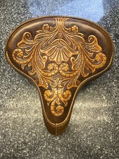 CUSTOM LEATHER TOOLED BICYCLE SEAT 10" X 10" CRUISER LOWRIDER BIKES BROWN