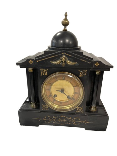 Black marble mantle - mantle, clock
