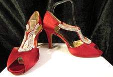 DEBUT red satin diamante trim