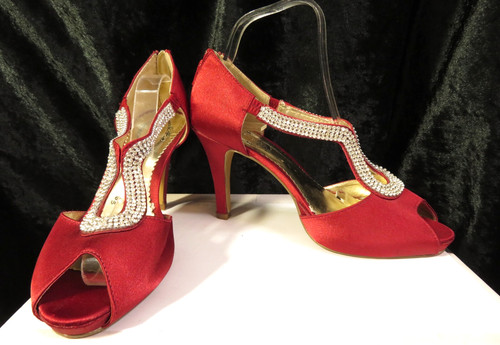 Debut red satin - diamante, trim