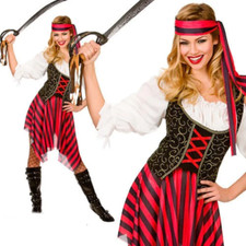 Ladies Pirate Fancy Dress Costume High Seas Caribbean Wench Size 6-28 Outfit