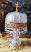 Vintage Crystal Chandelier Cherub Boudoir Table Lamp With Gold Tone Trim