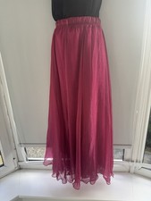 Fuchsia Pink Chiffon Midi Skirt Elastic Waist Tulle Style Boho Skirt Size 8-12