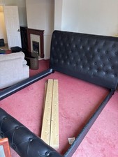 Black Leather Quilted Super King Bed frame Pre-owned
