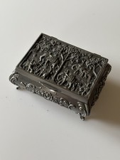 Cute LittleVintage Silver Colour Trinket Jewellery Box - Elephant Scene