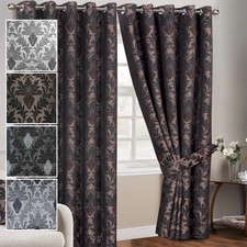 Ready Made Fully Lined Jacquard Eyelet Curtains For Living Room Windows (Pair)