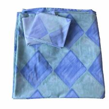 1990s 90s BHS King duvet cover Bedding set Vintage, Checked Harlequin Blue Green