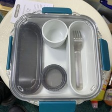 Lunch Box Multi Section & Fork | Leak-proof Microwave Safe | Blue | Black+Blum