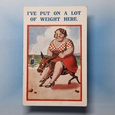 Comic Postcard 1930 Fat Lady Breathless Donkey Ride Seaside Beach