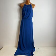 Pied a Terre Size 12 Blue Maxi Dress Gold Chain Grecian Column Evening Summer