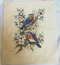 BUCILLA CROSS STITCH  BLUEBIRD Pair on Dogwood Branches Finished Art Work