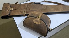 Pulup Vintage Leather Shotgun Slip With Matching Cartridge Bag