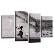 Banksy Art Print Balloon Girl Duck Egg Grey Framed Graffiti Canvas Wall Picture