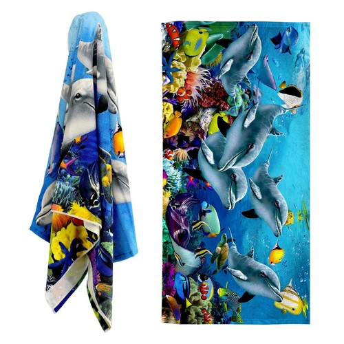 Microfibre beach towel - microfibre, dolphin
