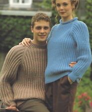Easy Knit Sweater Knitting Pattern in 4ply DK Aran Chunky 34-46" Ladies Mens1033