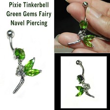 Pixie Tinkerbell Green belly button navel ring 14G Body piercing jewellery USA