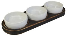 Black Reversible Chutney Condiment Tray With 3 White Ceramic Bowls