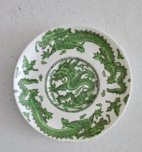 Antique green dragon plate - green,