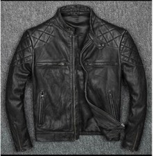 Motorcycle Black Biker Vintage Leather Jacket Cafe Racer Distressed Jacket Mens