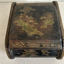 Vintage Japanese Themed Black Metal Cigarette Case 