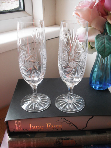 Pair pretty lead crystal - ,
