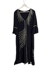 Monsoon Black Midi Dress Cali Embroidered Leaf Kaftan RRP £85 Long Sleeve Size M