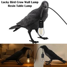 Lucky Black Bird Resin Crow LED Desk Lamp, E27 Base, Modern Art Deco, Bedroom