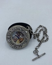 Franklin Mint Silver Hunter Pocket Watch & Chain Working Hallmarked 925