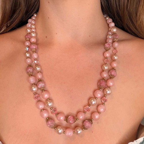 Vintage double strand pink - vintage,